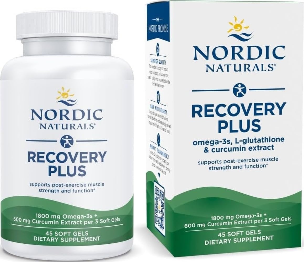 Nordic Naturals Recovery Plus, Unflavored - 45 Soft Gels - 1800 mg Omega-3 Fish Oil - 600 mg Longvida Optimized Curcumin - Cellular Health & Recovery - Post-Exercise Muscle Support - 15 Servings