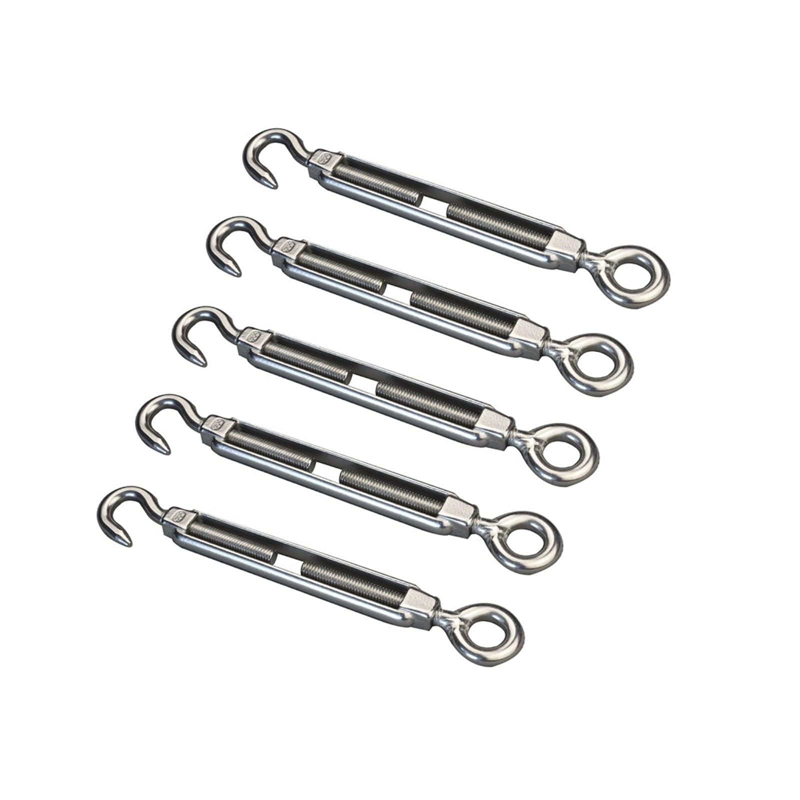 Wire Rope Tensioners 6-Pack M10 Stainless Steel Hook & Eye Turnbuckles - Heavy Duty 661 Lb Capacity Sail Shade Tensioning
