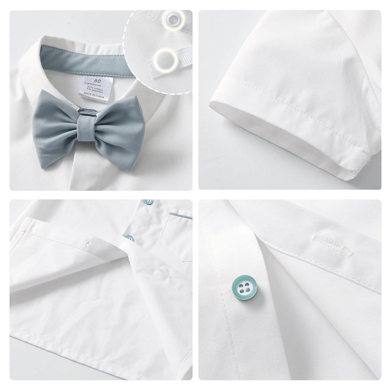 Volunboy Bebé Niño Caballero Conjunto, Camisa de Manga Corta con Pajarita + Corta Pantalón Verano 4 Piezas Traje Ropa