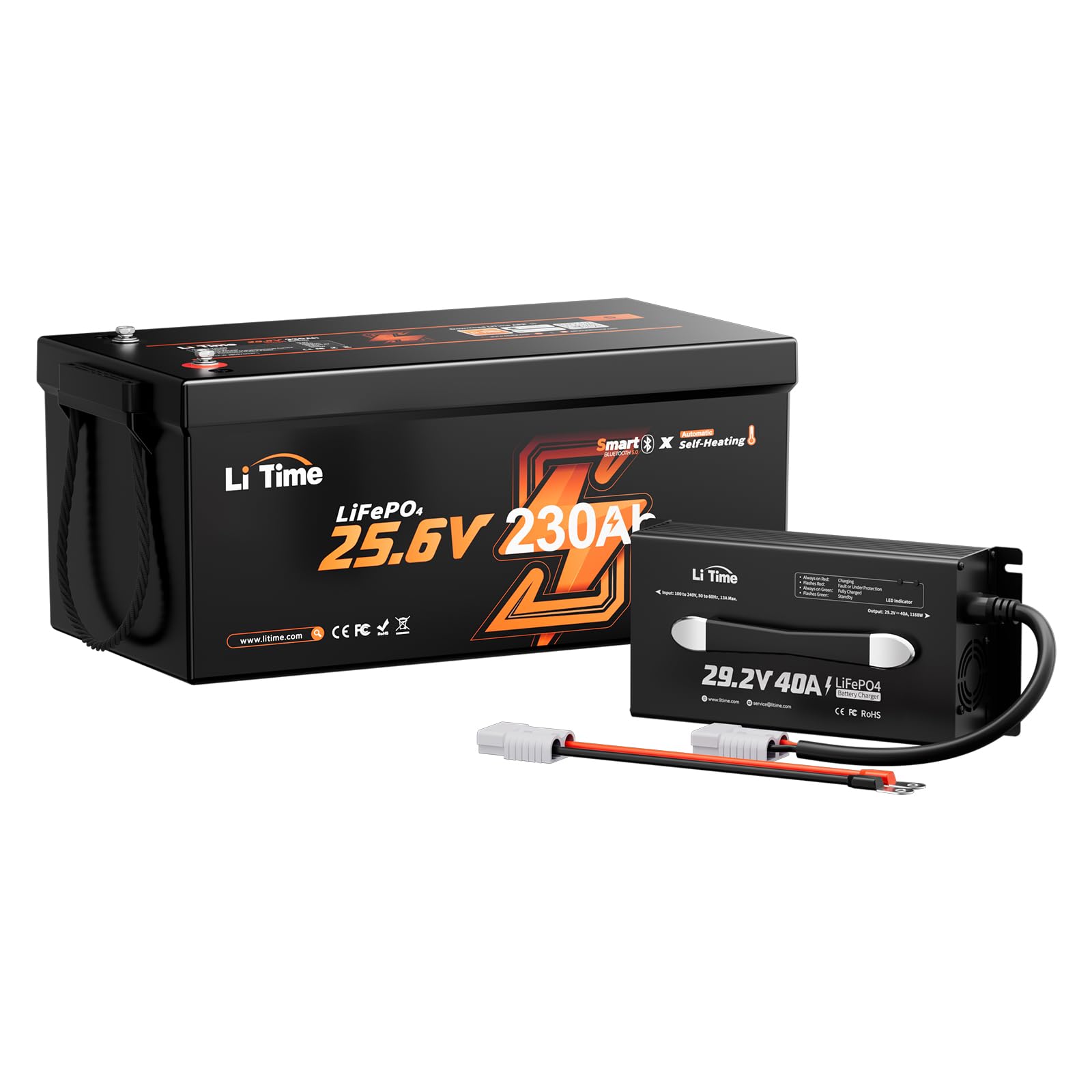 LiTime 24V 230Ah Self-heating LiFePO4 Lithium Battery with 40A Charger Kit