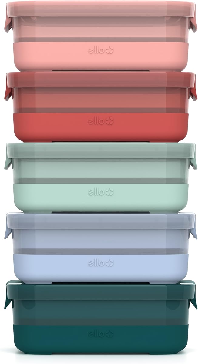 Recipientes de plástico para preparación de comidas Ello de 3,7 tazas, 10 unidades, paquete de 5, melón | Juego de 5 recipientes de plástico para preparación de comidas a prueba de fugas y sin BPA. Apto para microondas y lavavajillas. Ideal para almacenamiento de alimentos y sobras.
