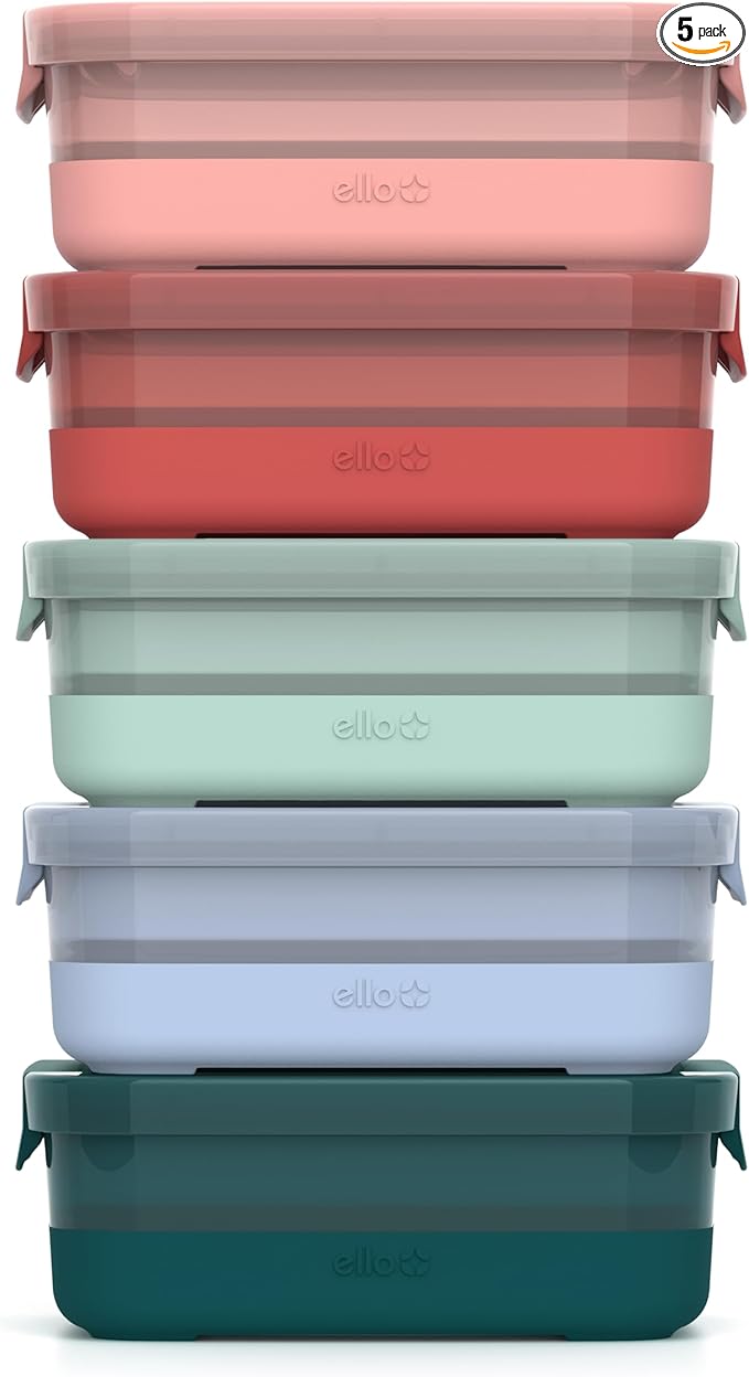 Ello Plastic 3.7 Cup Meal Prep Set 10 Pc, 5 Pack Set - BPA Free Plastic Food Storage Container with Silicone Boot and Airtight Plastic Lids, Dishwasher, Microwave, and Freezer Safe, Melon