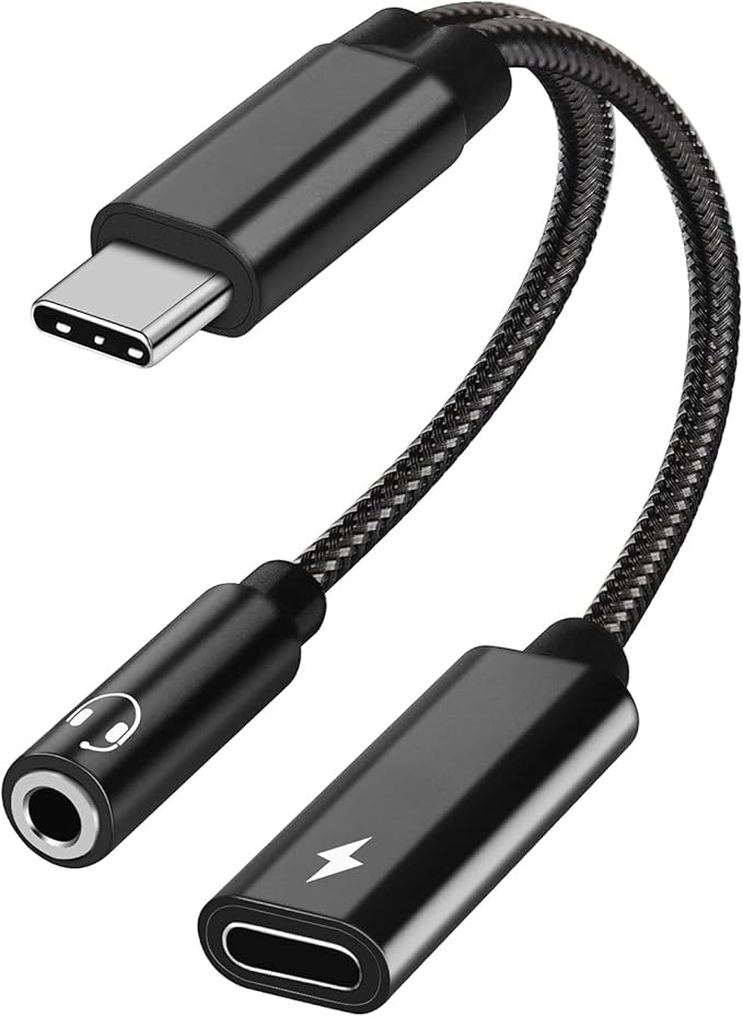 2 in 1 USB C to 3.5mm Headphone and Charger Adapter, USB C to AUX Mic Jack with PD