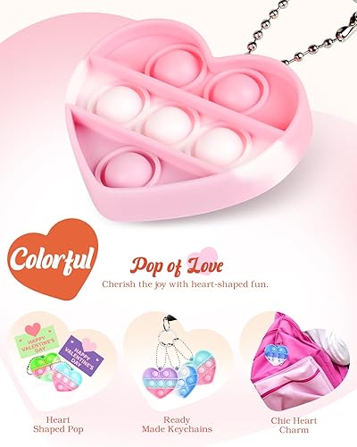 Miniatura 6 de Jinsome Paquete de 32 juguetes para ansiedad y tarjetas prellenadas para el día de San Valentín para el aula de los niños, mini juguetes en forma de