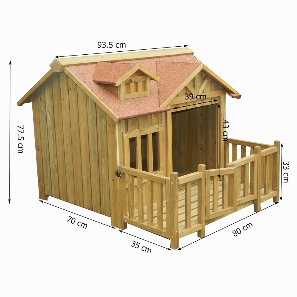 Caseta Perros XL Luxus Perrera Madera balcón terraza jardín Exterior Mascotas Extra Grande