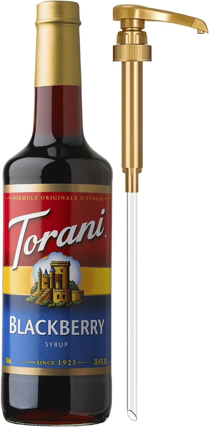 Blackberry Syrup for Drinks, Flavoring for Iced Tea, Lemonade, and Sodas, Pump Included, 25.4 Oz
