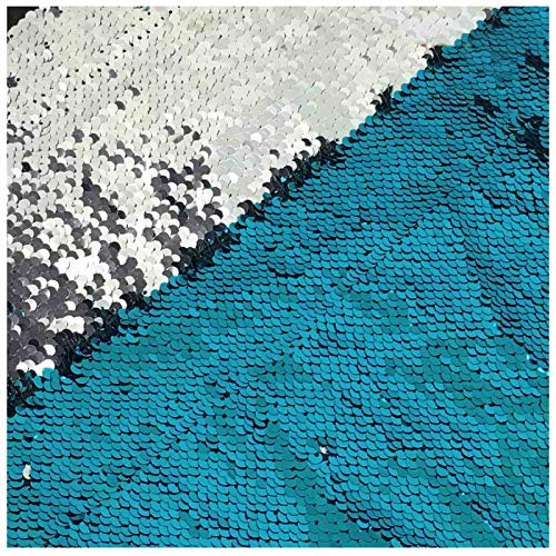 Lqing 125Cmx45Cm Turquoise Silver Reversible Sequin Fabric Two Tone Mesh Knit Mermaid Sequin Fabric Table/Wedding Decoration/Evening Dress #TOP4
