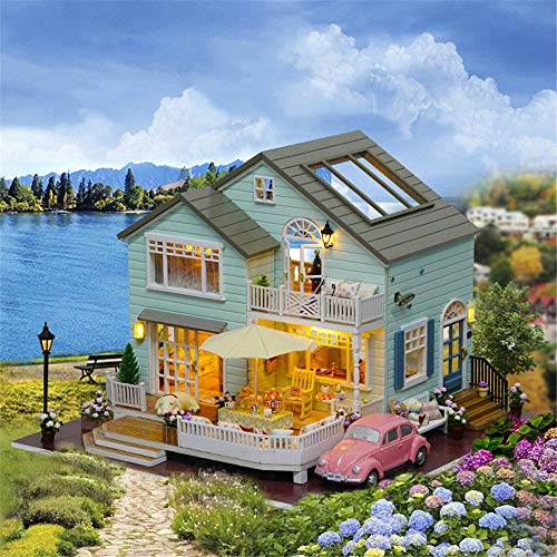 Puppenhaus Miniatur mit Möbeln Puppenhaus Miniatur mit Möbeln und Glasabdeckung DIY Puppenstuben Kit Kreativraum… – Bild 3