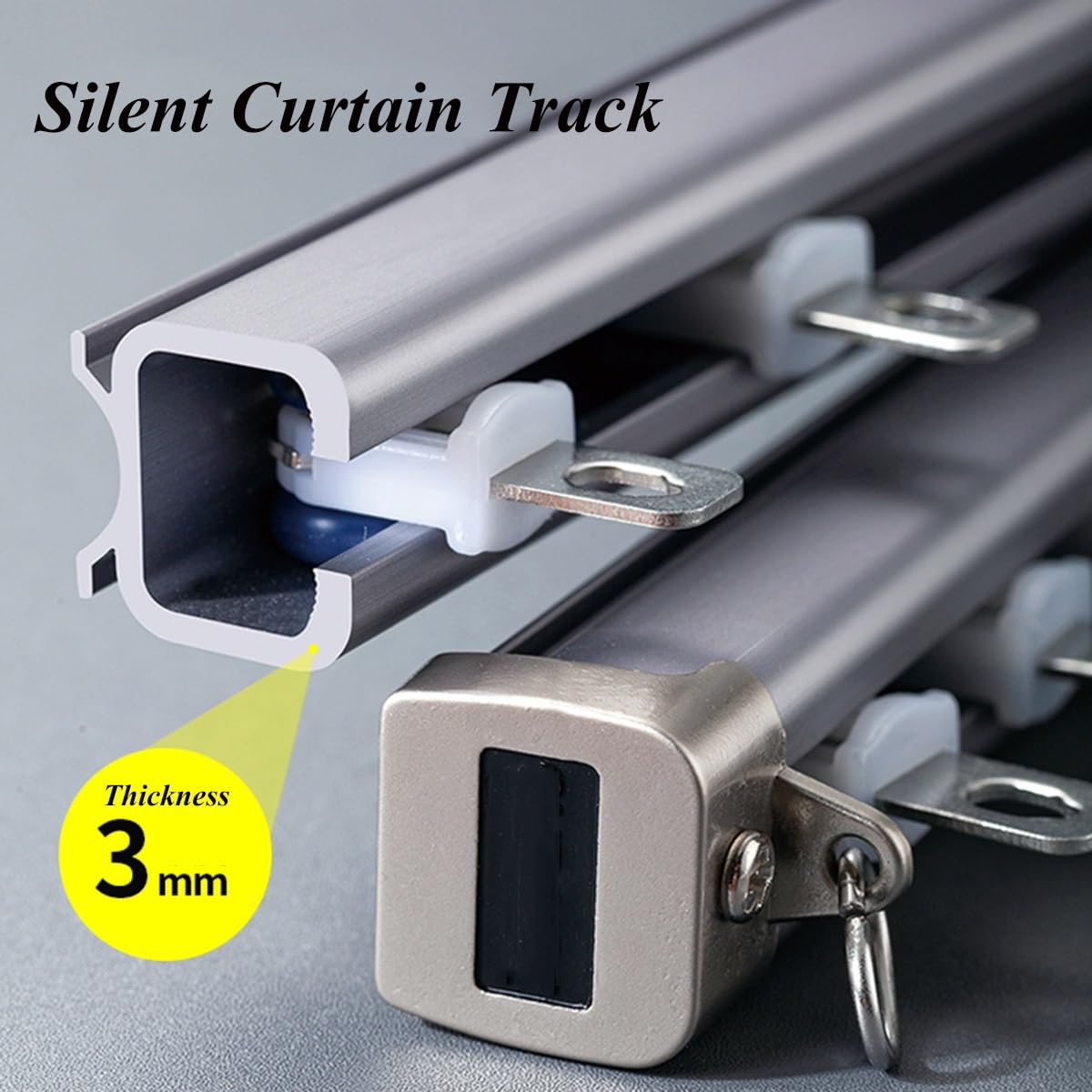 Système de rails de rideaux en aluminium de 3 m et 5 m Ra à montage au plafond pour salon, chambre à coucher, séparateur de pièce (blanc) – Installation facile, glisse lisse.