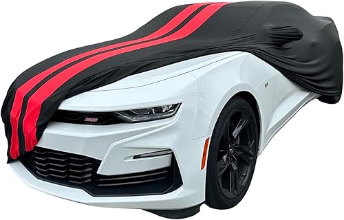 Miniatura 1 de Funda de coche para interior compatible con Chevrolet Camaro 2010-2023 SS, RS, ZL1, Z28 Stripes (negrorojo)