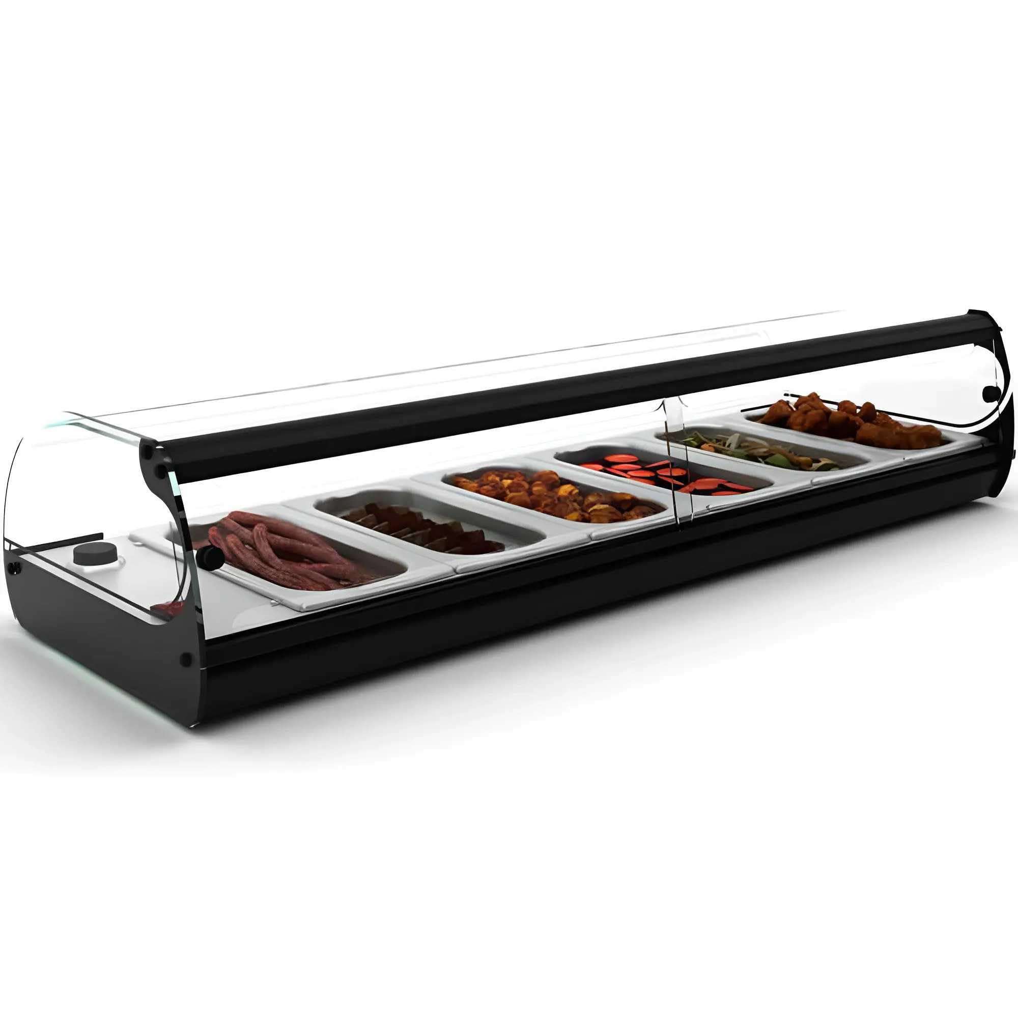 WORLDMAI x SAYL Heizvitrine für Deckel, 119 x 40 cm und 6 GN 1/3 Eimer für Gastronomie. Professioneller Tischaufsteller für Wasserbad, ohne LED-Beleuchtung, für Bar und Restaurant.