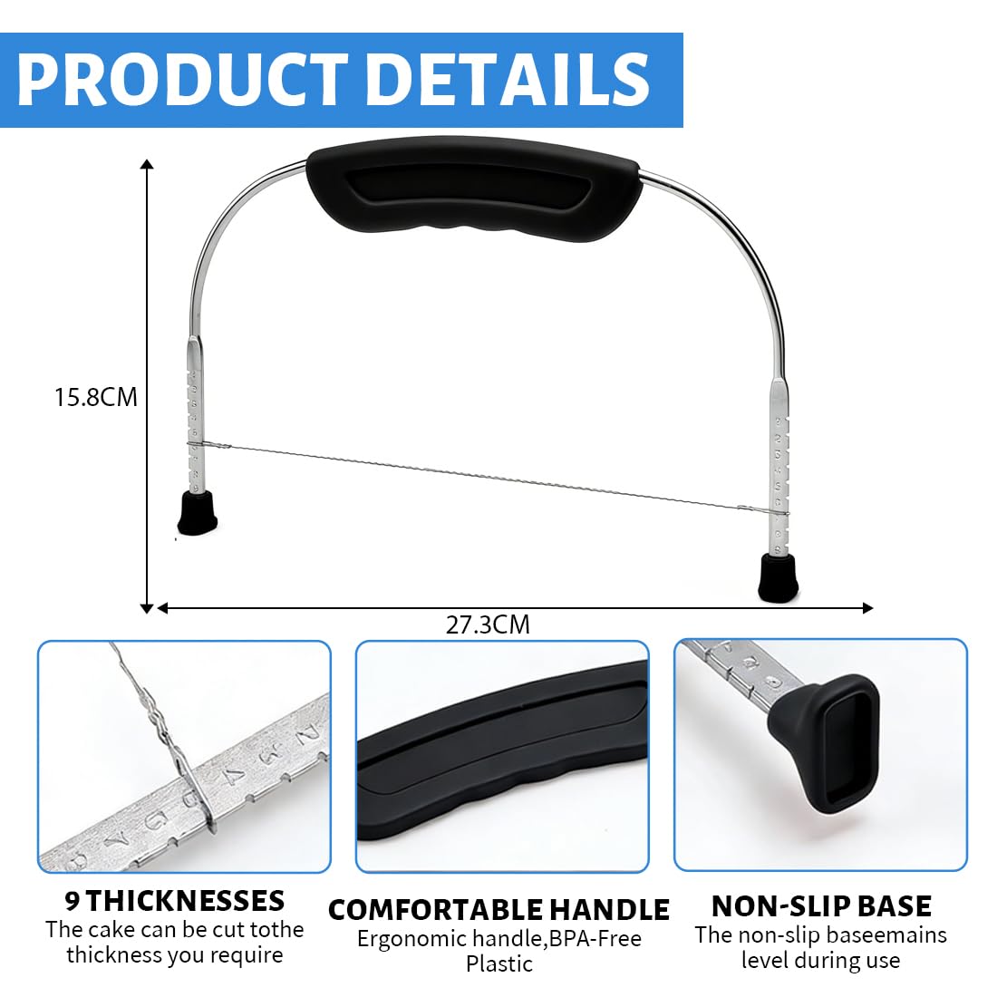 Couteau à Gâteau en Acier Inoxydable Réglable en Hauteur, Coupe Gâteau Patisserie