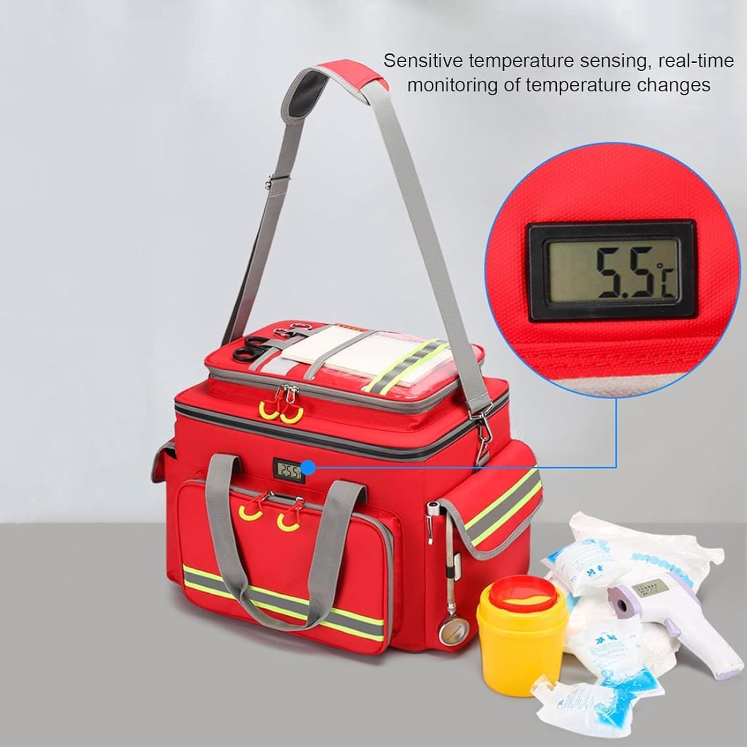 Bolsa de primeros auxilios vacía, bolsa médica de emergencia, impermeable, de tela Oxford, con aislamiento médico, bolsa de almacenamiento refrigerada con múltiples bolsillos, para exteriores