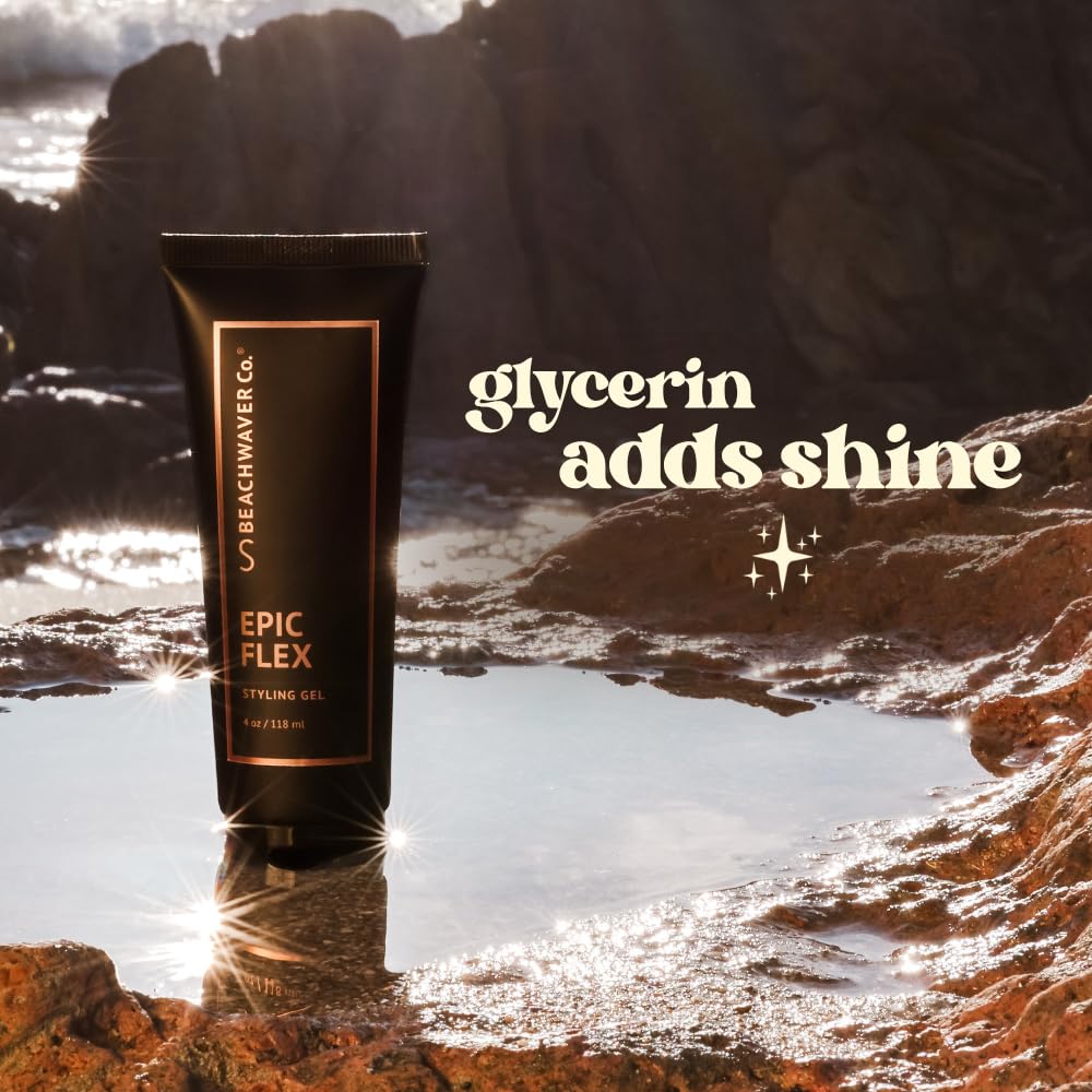 The Beachwaver Co. Epic Flex Styling Gel - Full Size (4 Oz) | Lightweight, Plant-Based Vegan Hair Gel w/Rice Protein & Botanicals | Flexible Hold, Frizz Control, Style Definition | Bali Beach Night