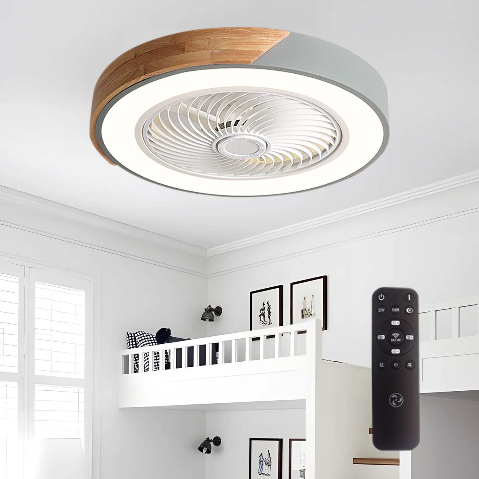 Dobecd Ceiling Fans with Lights and Remote, Reverse Ceiling Light with Fan Silent 52cm Timer 2h 6 Speedceiling Fans with Lamps Night Light Mode Ceiling Light Fan Dimmable & App 36w-E