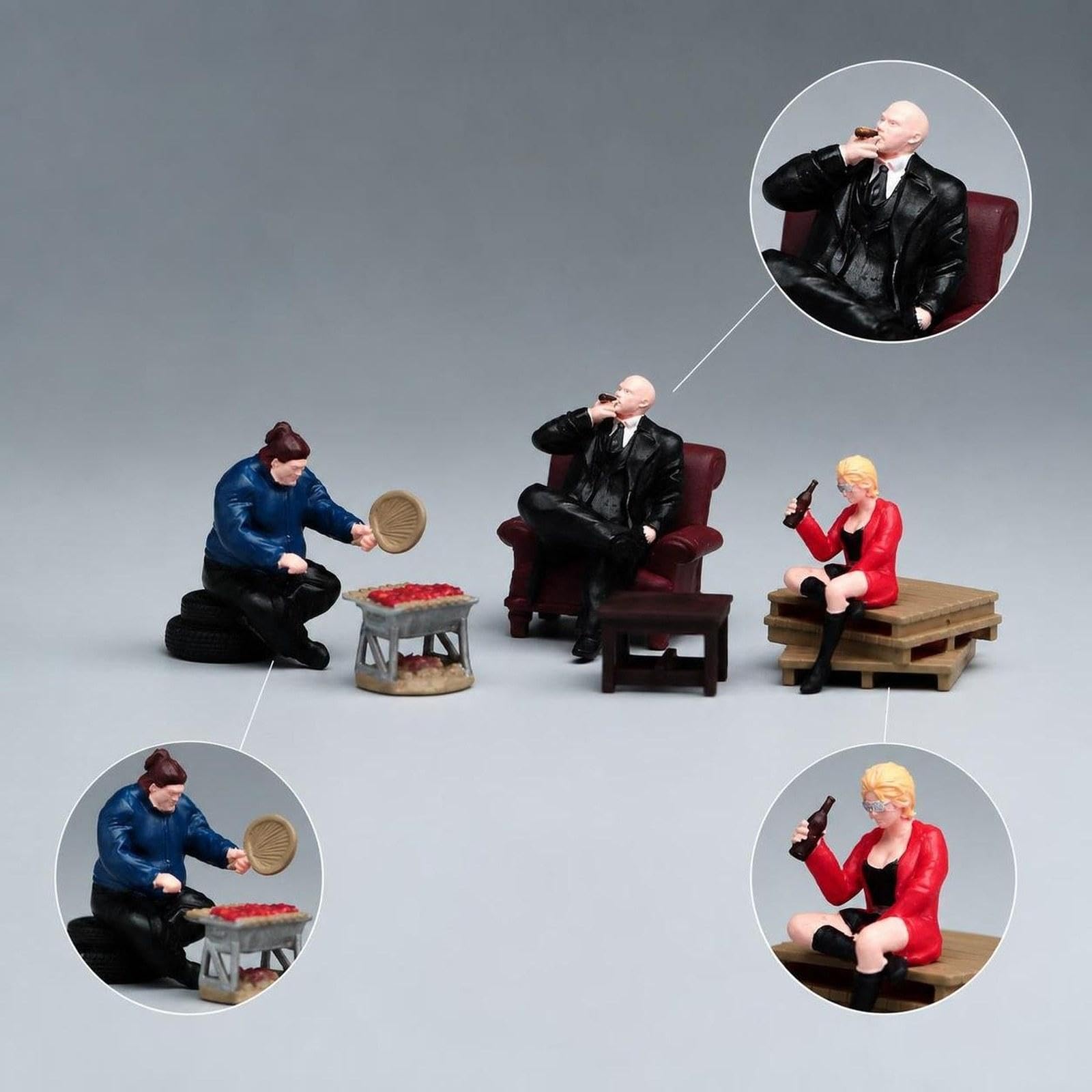 F Fityle Set di modellini di Personaggi per Scene di Barbecue in 1/64, Statuette in Resina da Collezione per Giardino delle Fate, Oggetti di Scena per, Multicolore