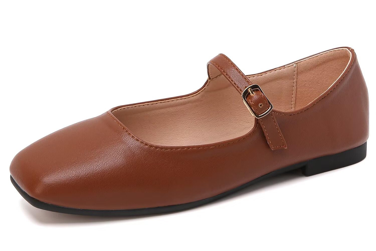 Hee grand Leather Mary Jane Shoes for Women Dressy Square Toe Ballet Flats with Strap Comfortable Walking Shoes Soft Leather Dress Shoes