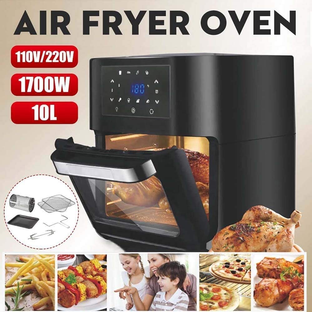 10.6qt Digital Air Fryer, four à grille-pain et cuisinière d'otilless, 1700W, écran tactile à LED, panier détachable antiadhésif, four à comptoir de 10 en 1 avec déshydrateur et rôtissoire, 6 acc