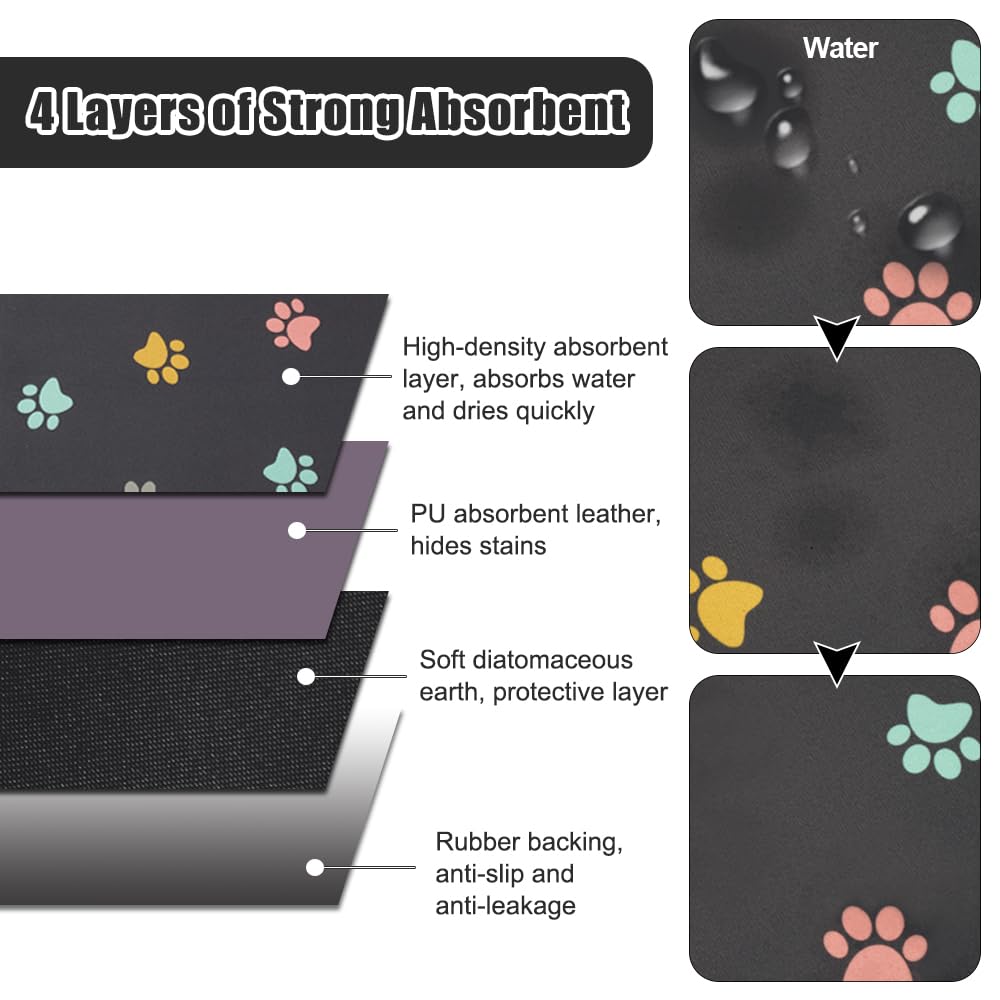 Tapis Absorbant Pour Gamelles Chien/chat 40x60 Cm - Terre De Diatomée à Séchage Rapide - Imperméable Et Antidérapant - Facile à Nettoyer (lavable En Machine)
