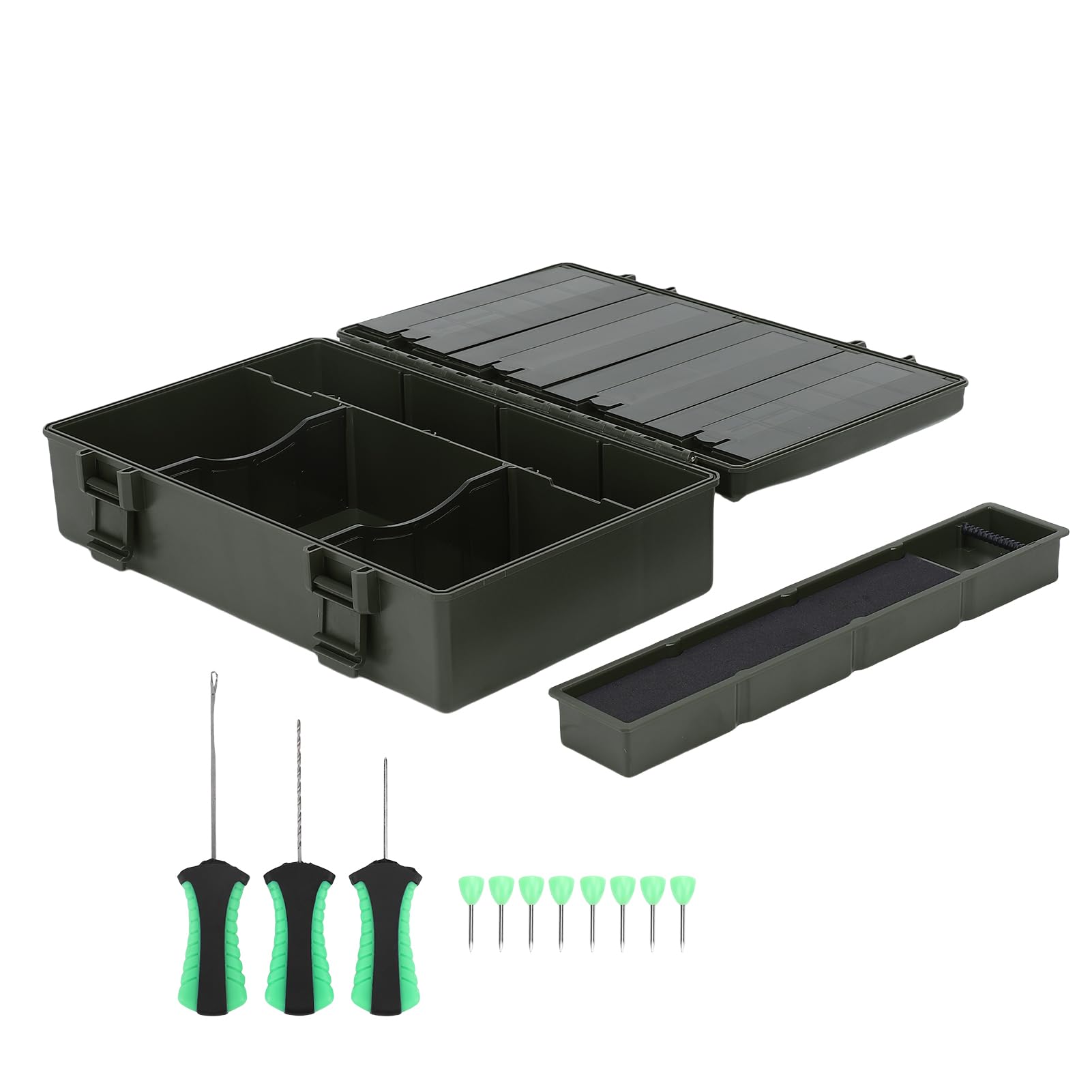 Ampio Spazio di Stoccaggio Rig Box Organizzatore per la Pesca Alla Carpa con Scala, Design Sigillato, 8 Chiodi, Adatto per gli Appassionati di Attrezzatura per la Pesca Alla Carpa,
