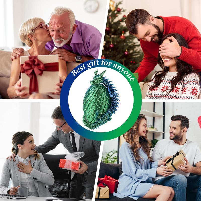 DND Dice Set 7 Pcs and 3D Printed Dragon Egg,D&D Polyhedral Dice Starter Games Role Playing Fidget Toys Set for RPG MTG Table Games,Blue Green