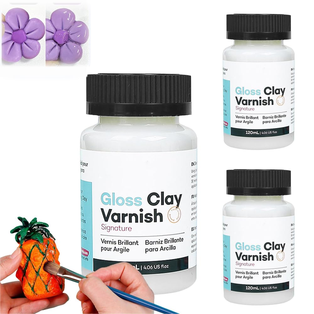 Azonee Clay Varnish, Gloss Acrylic Varnish for Air-Dry Clay, Ceramics, Wood, Oil Paintings, Waterproof Glaze, Prevents Crazing & Yellowing, Durable Gloss Finish for Artwork Protection (3 PCS 120ml)