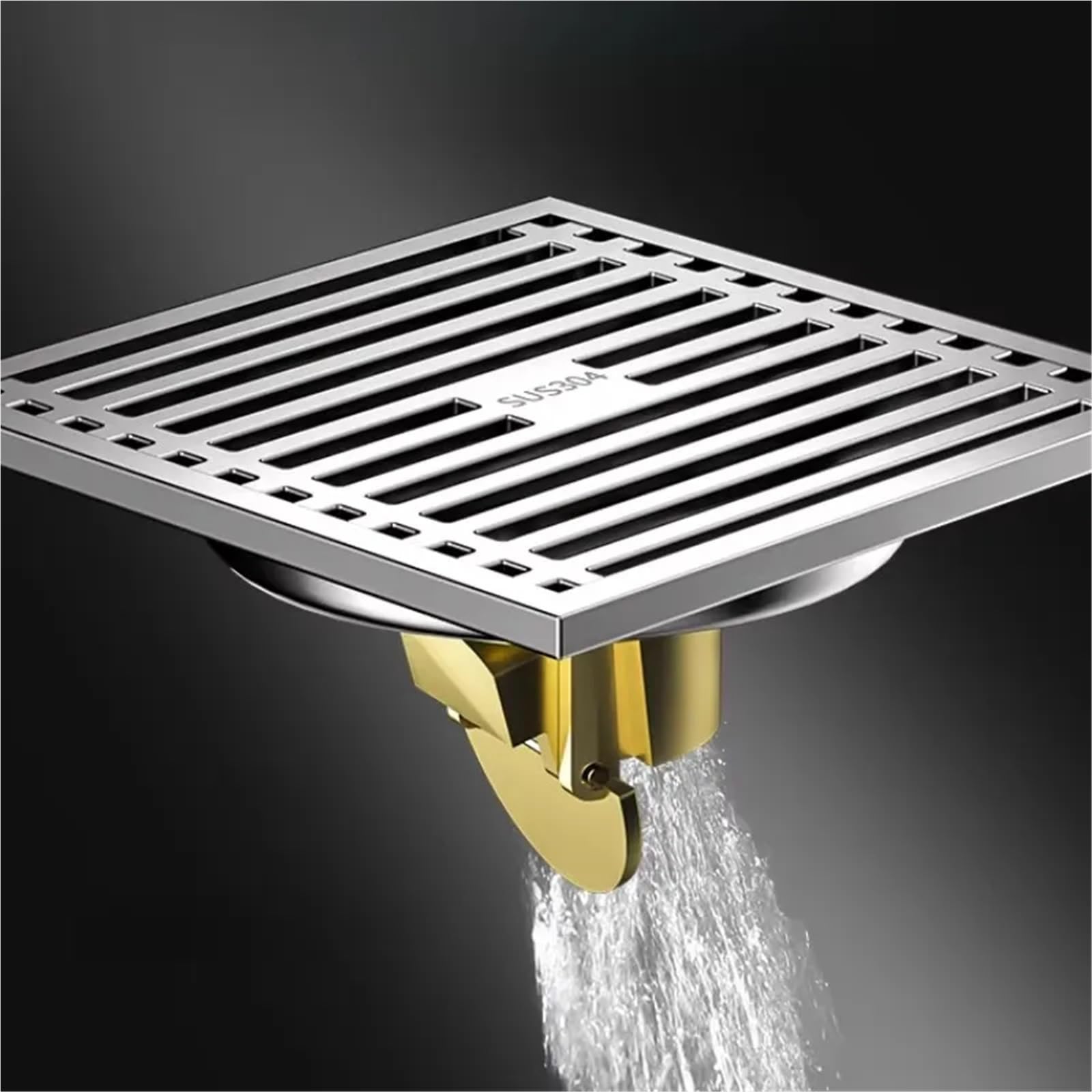 Sumidero Ducha Drenaje de Piso Cuadrado for baño, Lavadora, Drenaje, Proceso trefilado Acero Inoxidable(Style 3)