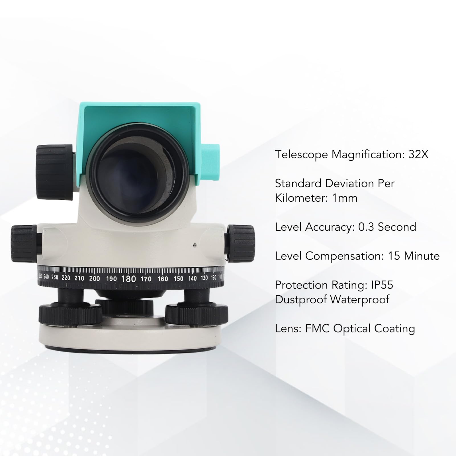 Socobeta Nivel óptico Automático, Herramienta de Topografía de Alta Precisión con Aumento de 32X para Uso en Exteriores, a Prueba de Polvo, Resistente Al Agua