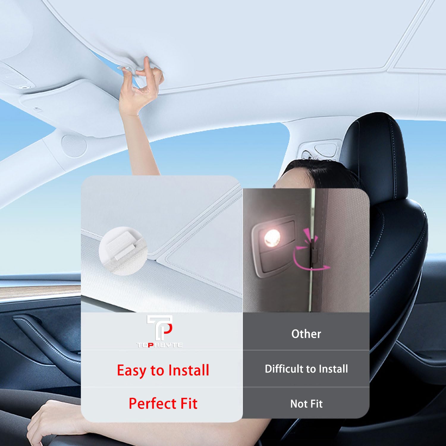 TOPABYTE Pare Soleil pour Tesla Model Y Juniper 2026 2025 Pare-Soleil Toit en Verre Protection Bloque la Chaleur, Fenêtre de Toit Isolation Contre Les Rayons UV, Beige