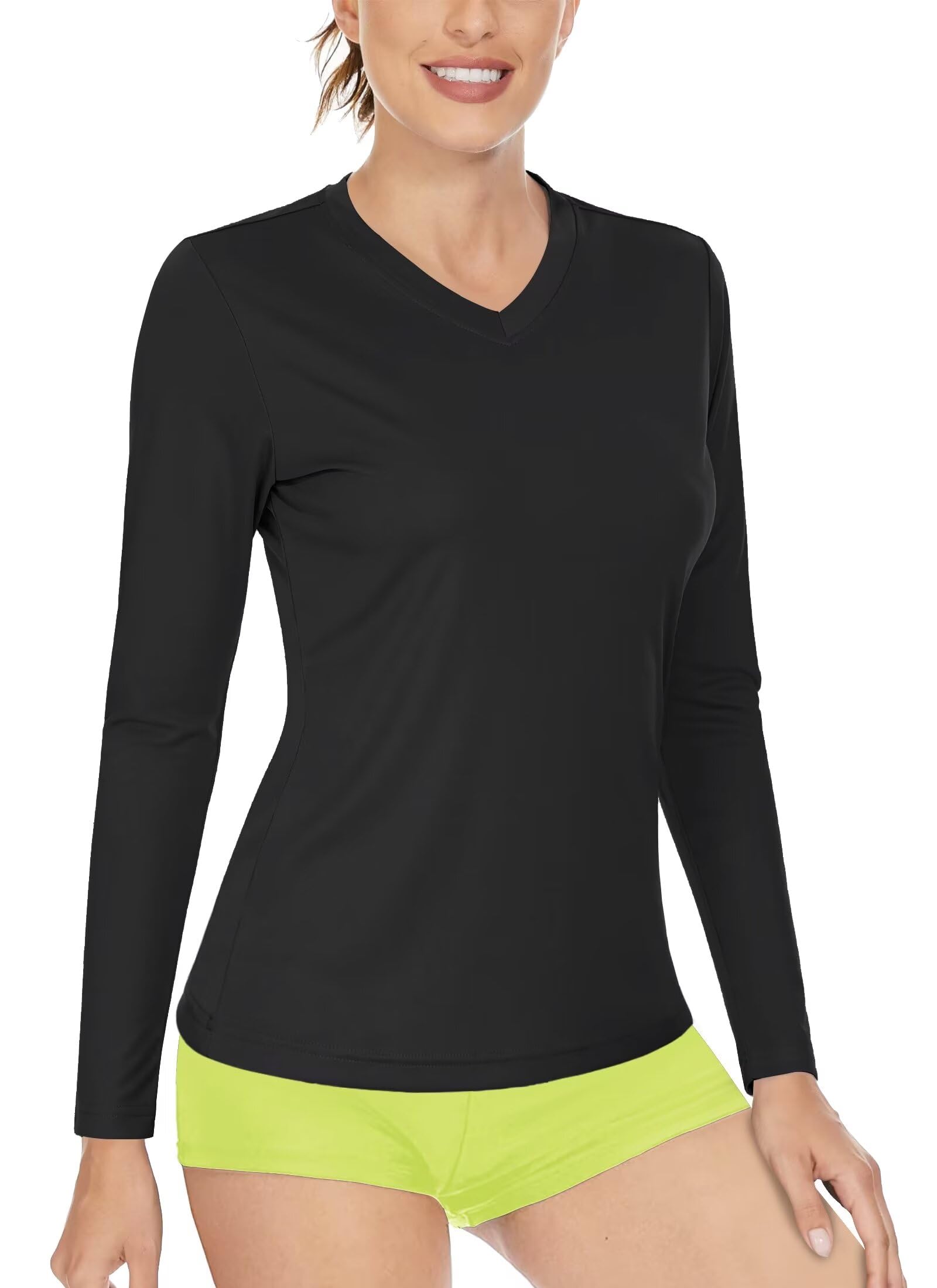 boladeci Women's UPF 50+ Sun Shirts V Neck Long Sleeve Lightweight Quick Dry UV Protection Clothing Rash Guard Swim T-Shirts-picture-10