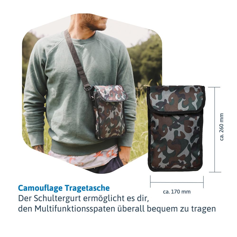Dönges Pelle pliante multifonctionnelle avec 3 longueurs | Pelle combinée en acier inoxydable | Pelle pliante noire pour survie, randonnée, camping | Équipement de survie avec sac de transport