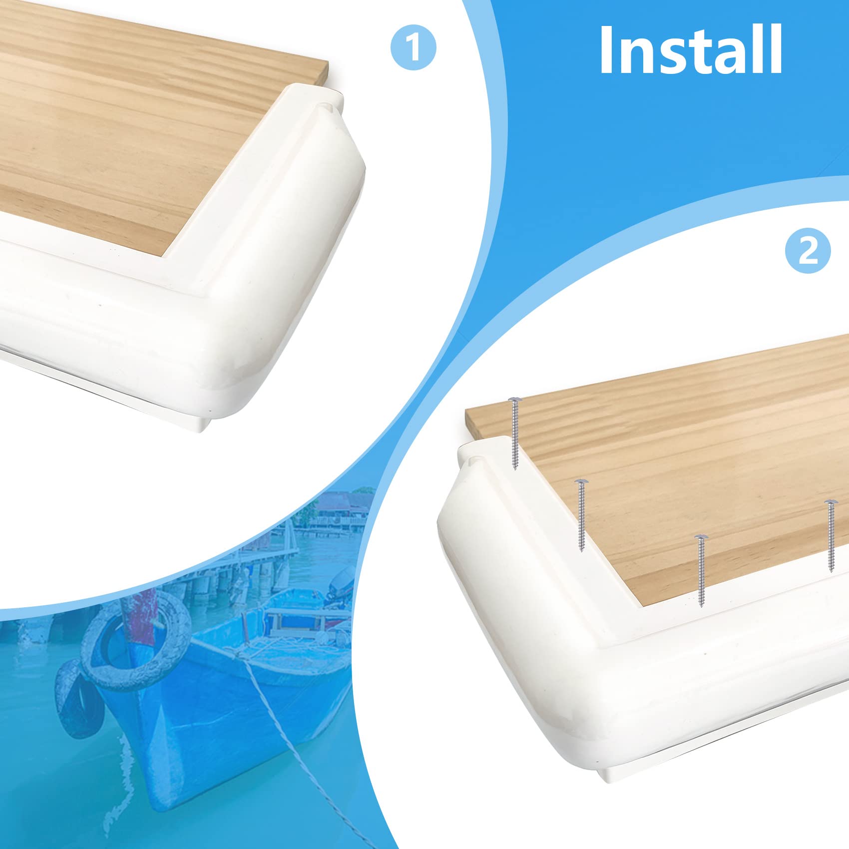 Paraurti angolare in vinile con angoli morbidi a 90°, per barca, marina, 22,9 x 23,9 x 12,7 cm, colore: bianco
