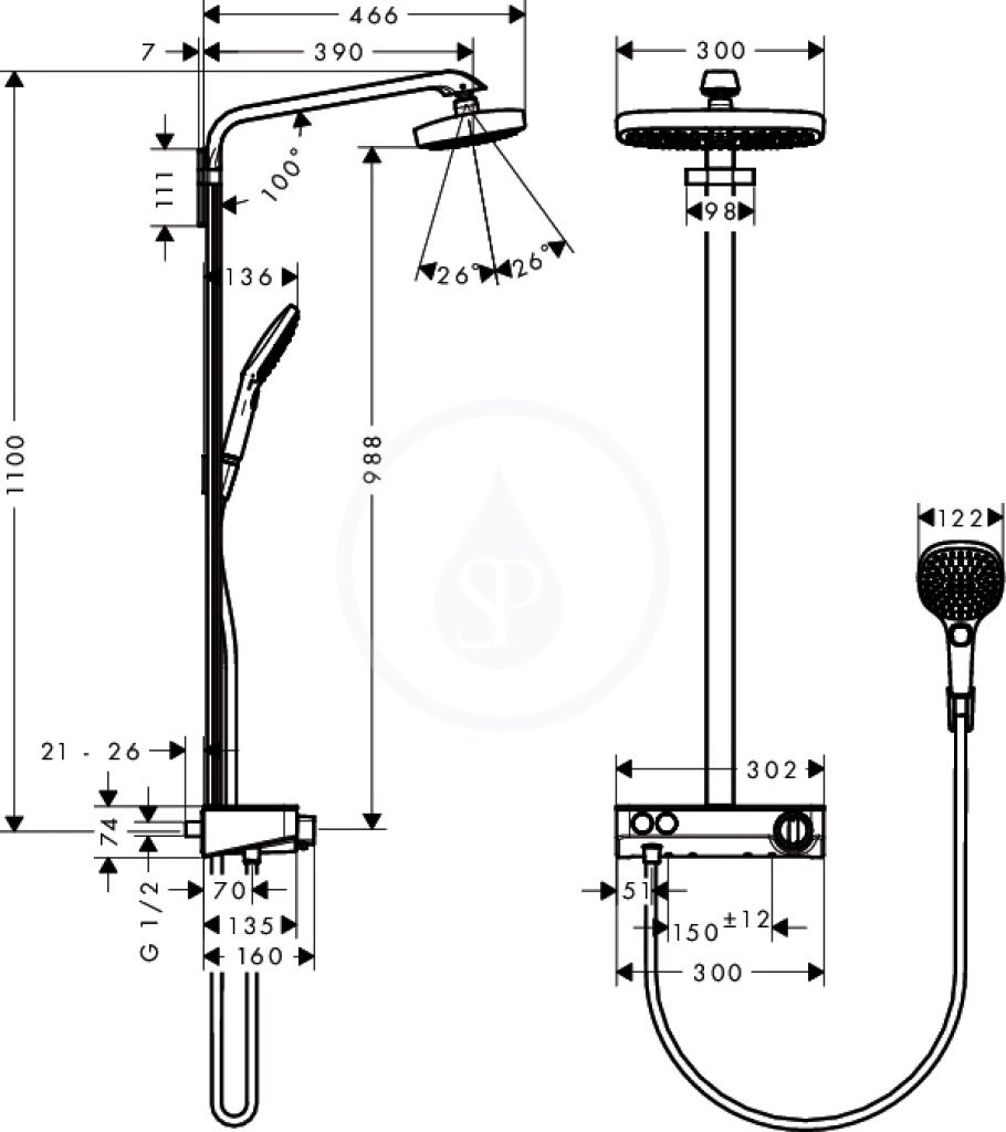 Hansgrohe 27574000 Croma 100 Mono ducha de mano con soporte y flexo, 1,25m, cromo