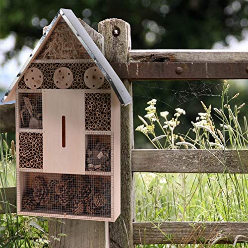 idooka XL Holzkiste Insektenhotel für Terrasse, Garten, Heimdekoration, Holzschuppen mit Metall-Dachbox, wasserdichtes… – Bild 3