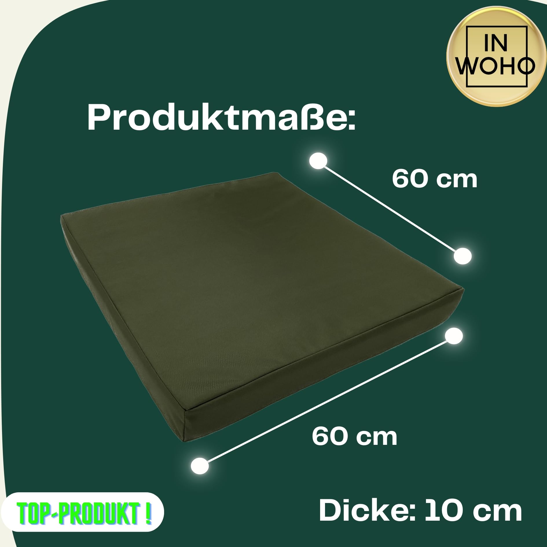 Poduszki na krzesło ogrodowe, poduszka na meble rattanowe, poduszka na ławkę, poduszka do siedzenia, tapicerka – 60 x 60 x 10 cm, grube wypełnienie, z zamkiem błyskawicznym, wodoodporna,