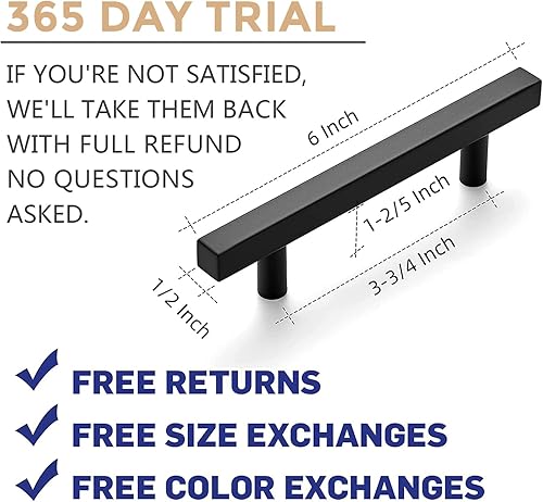 Miniatura 3 de Ravinte Paquete de 40 tiradores cuadrados de 6 pulgadas de acero inoxidable negro mate para cajones de cocina, manijas de gabinete de 6 pulgadas de