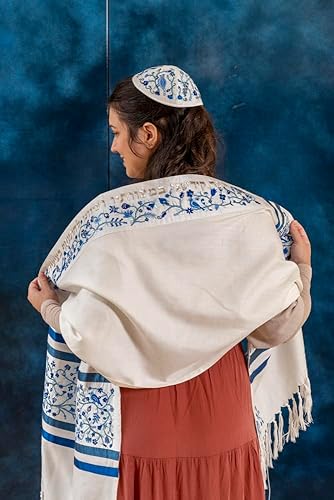 Vista 6 de Yair Emanuel Tallit - Bordado Completo - Matriarcas - Azul