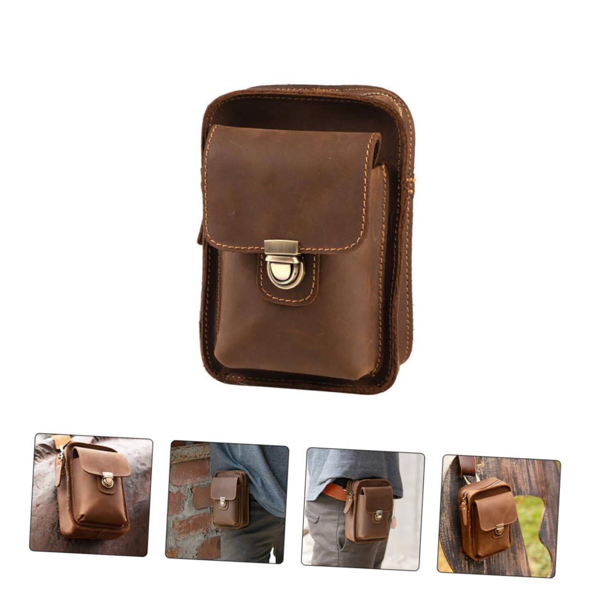TOYANDONA Riñonera Cómoda y Fácil de Usar de Cuero Marrón Diseño Retro para Teléfono y Práctico, Adecuado para Deportes al Aire Libre