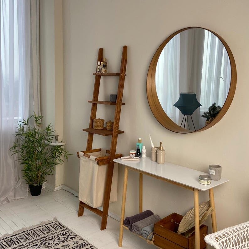 direfly Rustic Tiered Wooden Shelf Ladder-Freestanding Multi-Tier Storage Rack for Bathroom