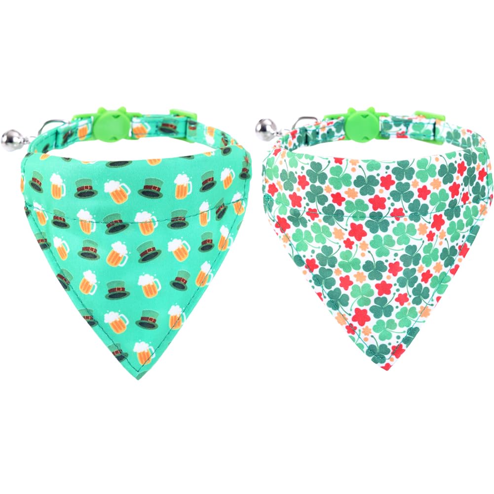 St.Patrick's Day Cat Collar Breakaway with Cute Bandana and Bell Accessories Holiday for Kitty Adjustable Safety