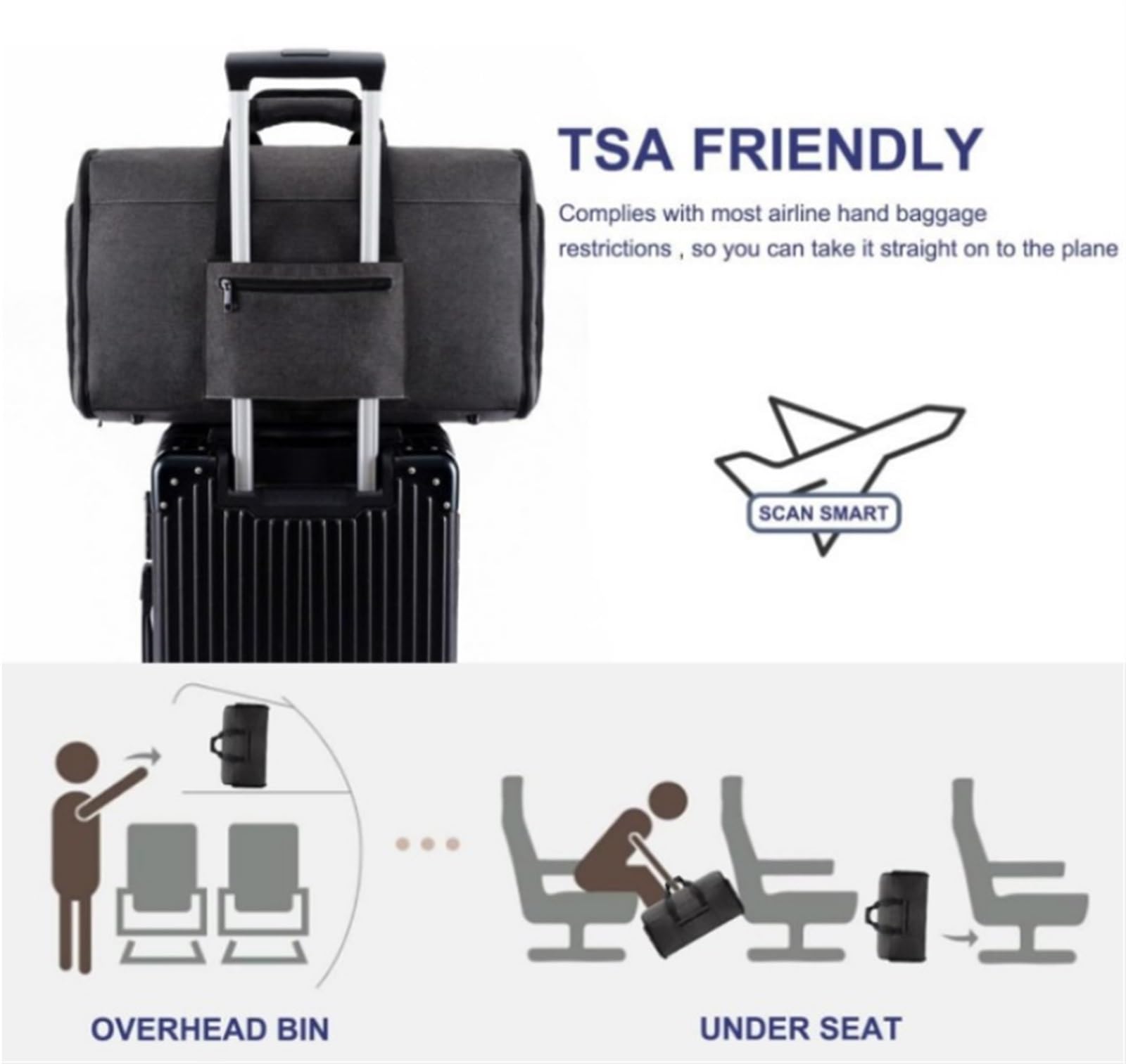 Borsa da Trasporto per Aereo Borse Porta Abiti Convertibili Da Viaggio Con Scomparto Per Scarpe, Borsone Porta Abiti 2 In 1 Borsa da Cabina
