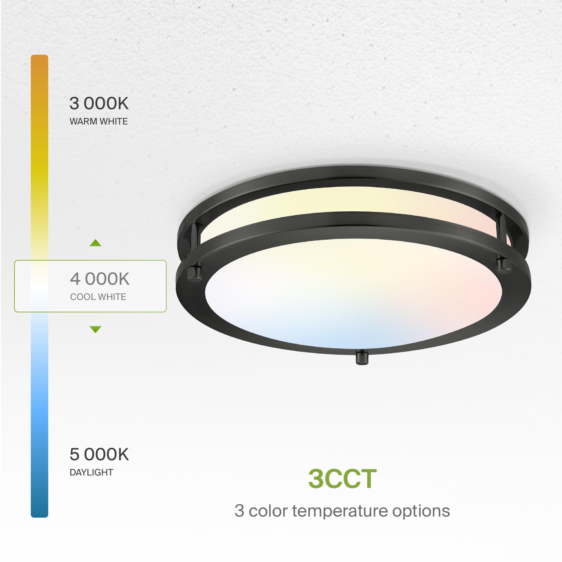 ASD LED 12 Inch Round Flush Mount Light Fixture | 20W 1550LM 3000K-5000K 120V | 3CCT, Dimmable, Energy Star, ETL Listed | Close to Ceiling Double Ring Lamp, Low Profile Lighting | Black