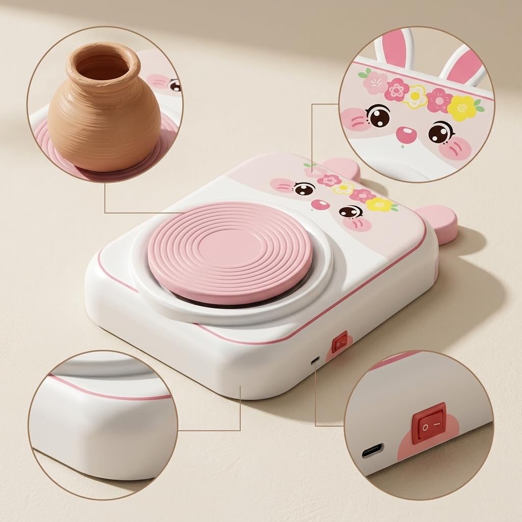 Yunmeryker Kit Ceramica Fai da Te per Bambini, Tornio Elettrico con Argilla Autoindurente, Set Creativo per Modellare