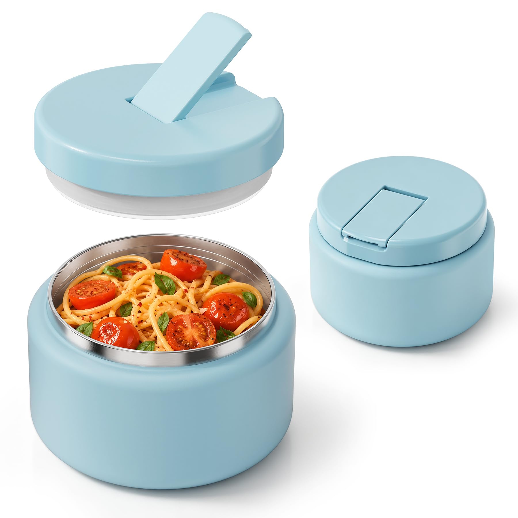 13.5oz Soup Thermo for Hot Food Kids with Buckle Lid Insulated Vacuum Food Jar Wide Mouth Leakproof Stainless Steel Lunch Container (Blue)
