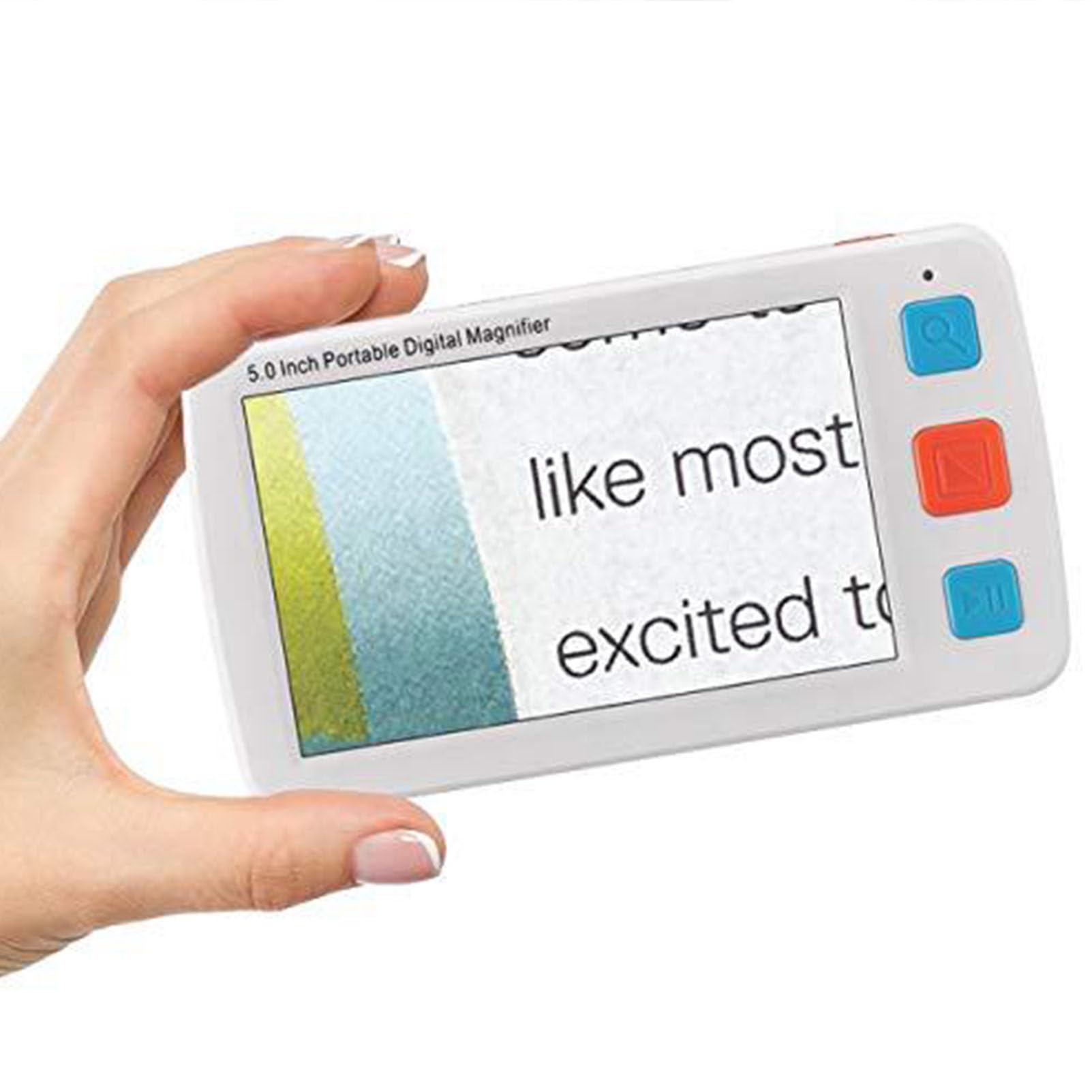 Lupa Digital portátil, Ayuda electrónica de Lectura de 5.0 Pulgadas con Mango Plegable para Baja visión daltonismo 4X-32X Zoom (White)
