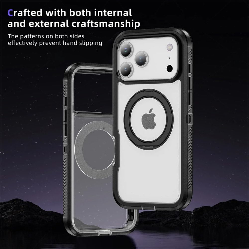 Magnetyczny uchwyt obrotowy 360°, antypoślizgowy, do iPhone'a 17 Pro Max 17 Air, etui z ładowaniem bezprzewodowym, odporne na wstrząsy, fioletowe, do iPhone'a 17 Air