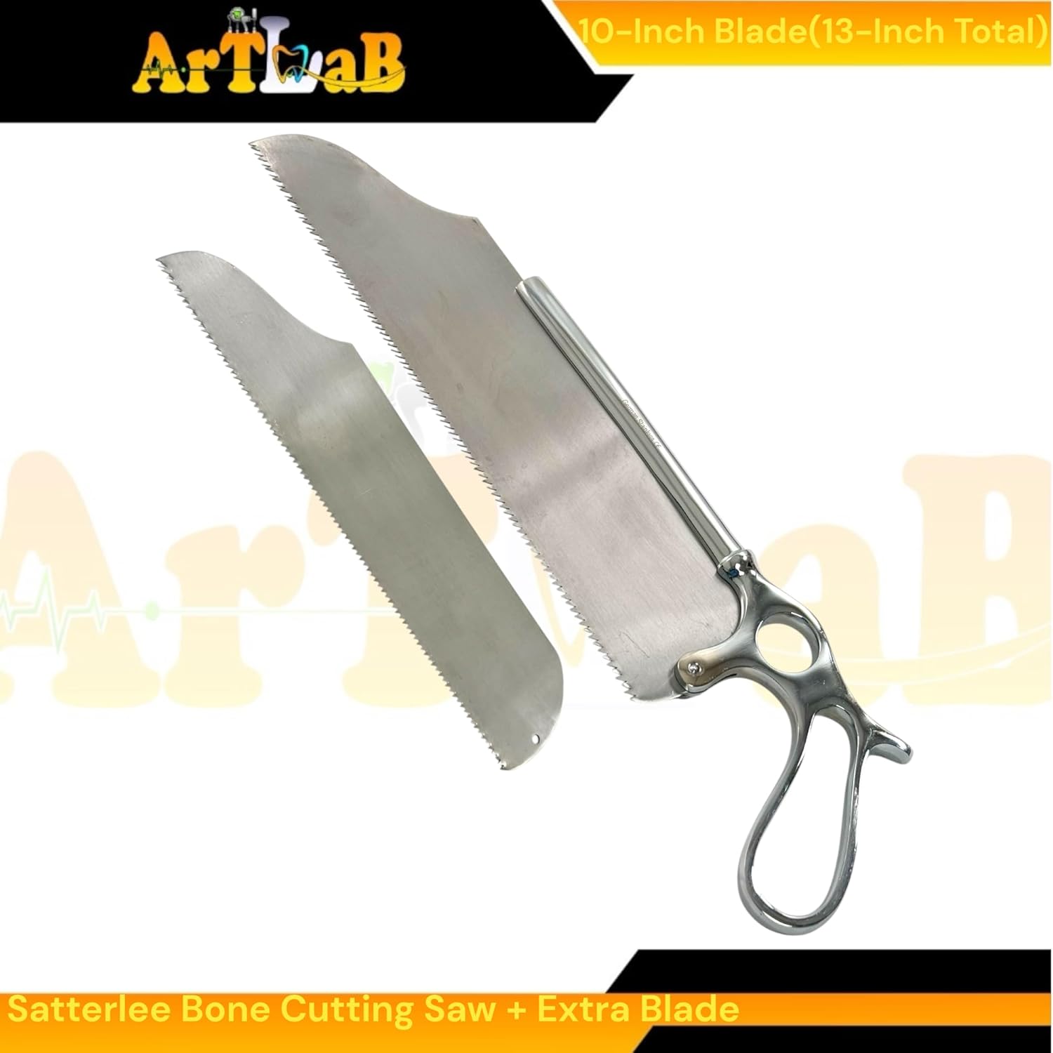 Satterlee Bone Cutting Saw with 2 Blades Kit - 13in Total Length - Stainless Steel Lab Tools
