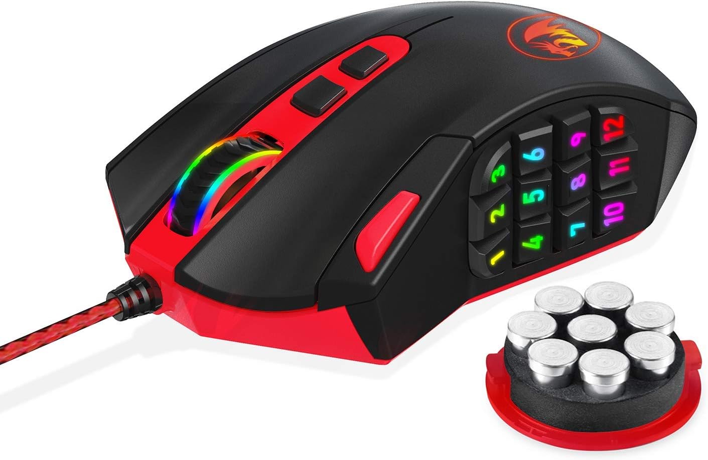 Redragon M901-2 Gaming Mouse 12400 DPI Wired Programmable Lighting, 18 Programmable Buttons, PERDITIONS3 MMO Mouse, 12 Side Buttons, 5 Programmable User Profiles for PC