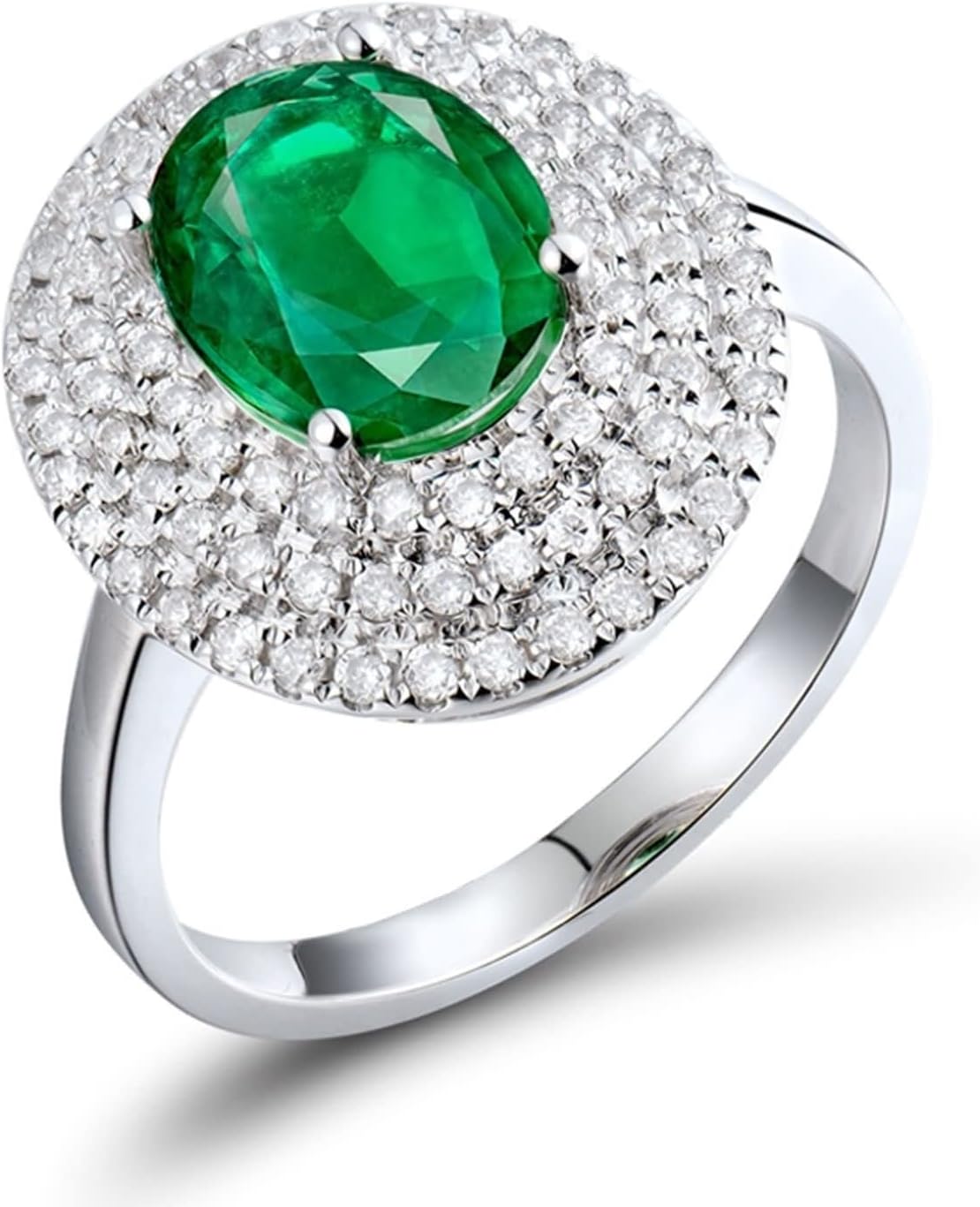Engagement Ring 18K White Gold, Big Vintage Rings 1.86ct Emerald Oval with 0.49ct Diamonds Ring Engagement Gift for Women