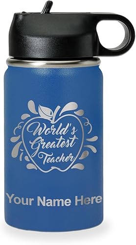 Miniatura 62 de LaserGram Botella de agua con tapa abatible de doble pared de 32 onzas con popote, el mejor maestro del mundo, grabado personalizado incluido (verde